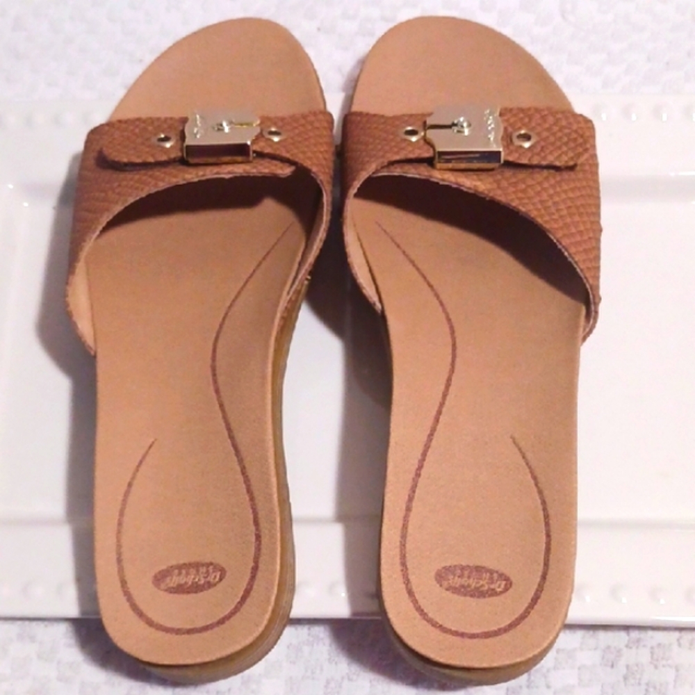 Classic! Dr. Scholl's Tan Slide Sandals with Silver Accents 10 βοΈ - Picture 9 of 13